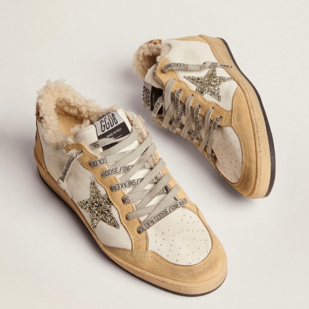 Golden Goose Ball Star sneakers in nappa leather with glitter star and shearling